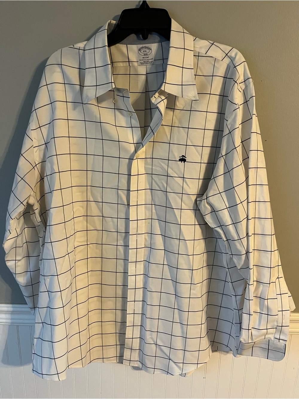 Brooks Brothers White Shirt with black Windowpane Grid
